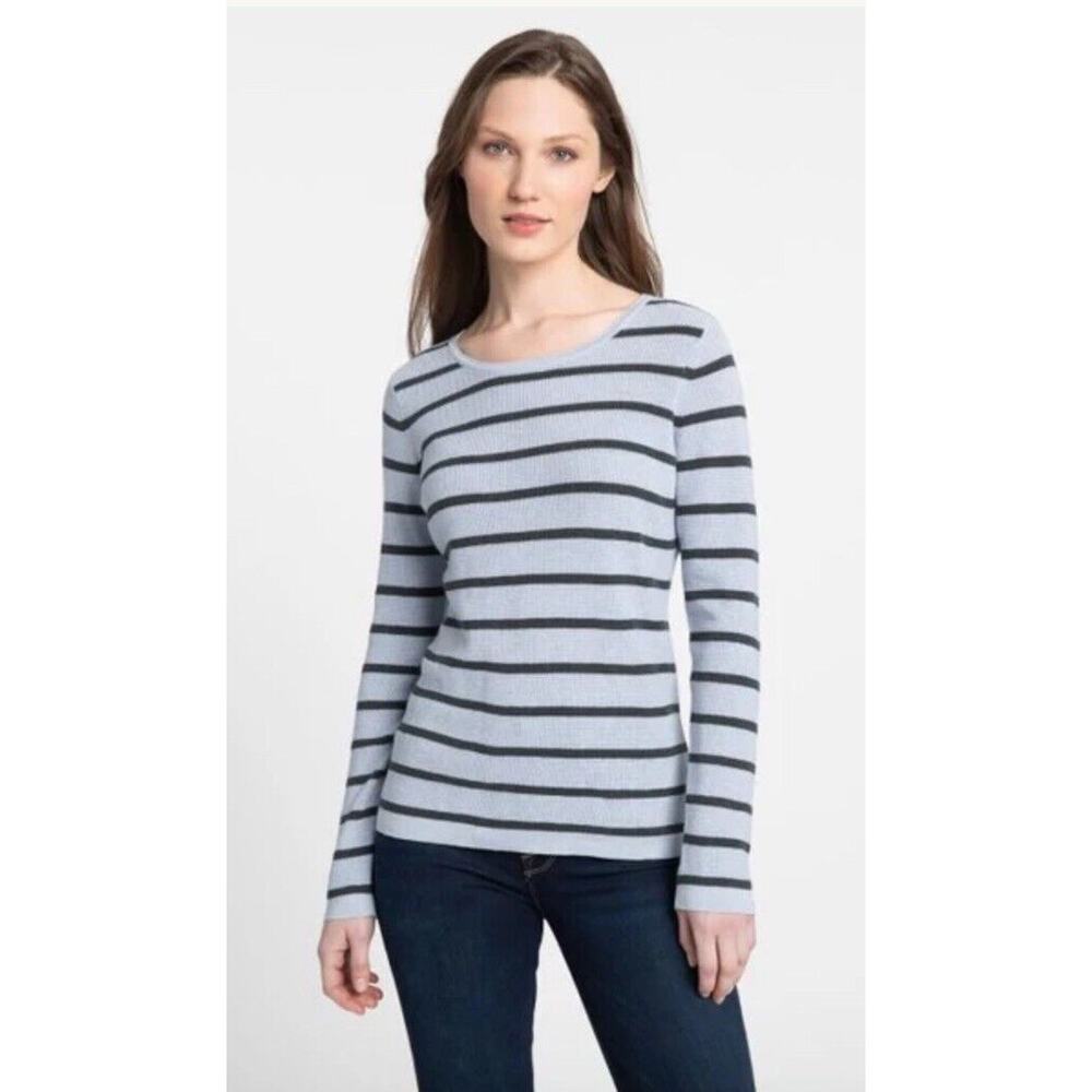 Kinross Cashmere Thermal Crewneck Sweater Sz M Waffle Knit Stripe Minimal $260 - Picture 1 of 11